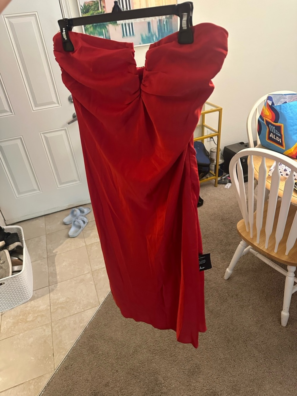 Lulu's Strapless Ruched Red Midi Dress